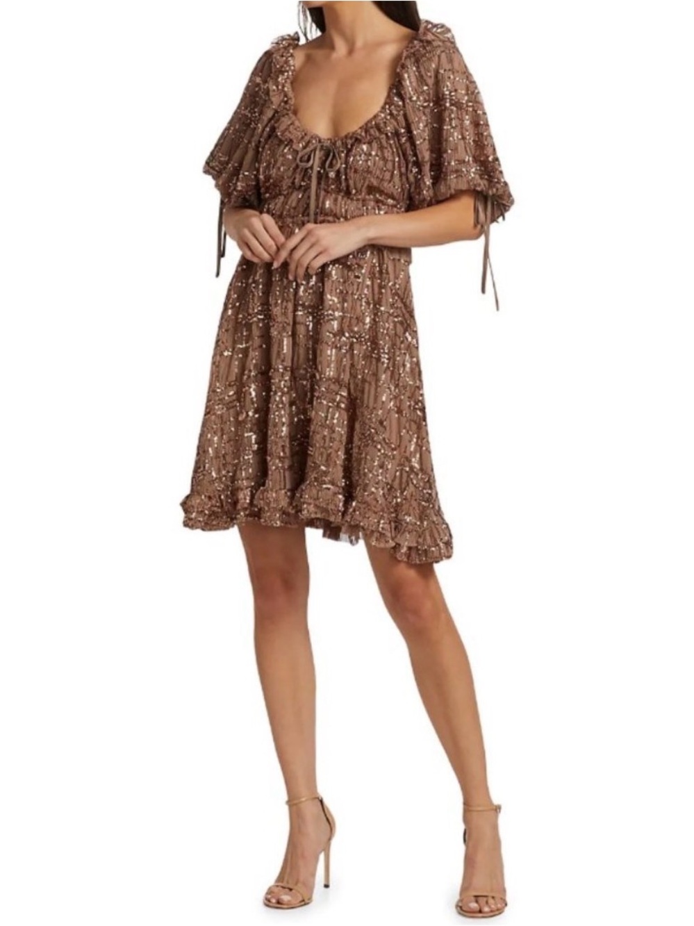 En Saison Taupe Sequin Smocked Mini Dress